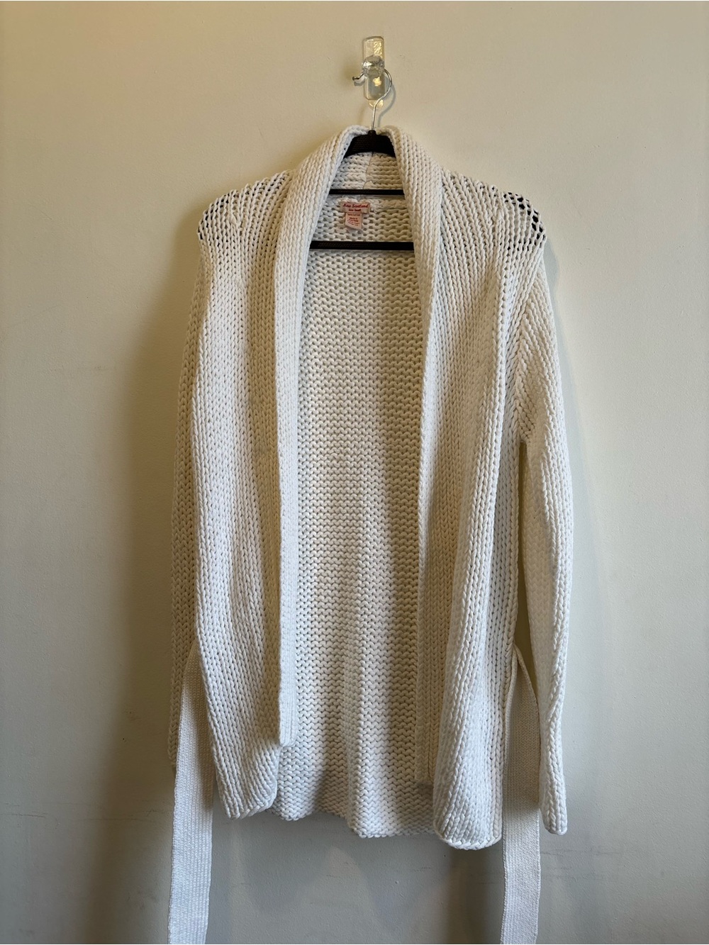 Cream Open-Front Knit Cardigan with Shawl Collar